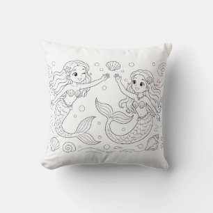 Mermaid Colouring Book Pillow Kids Room Decor