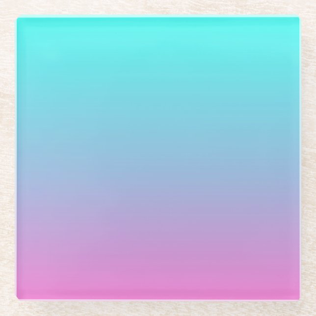 Mermaid colours gradient purple pink aqua ombre glass coaster (Front)