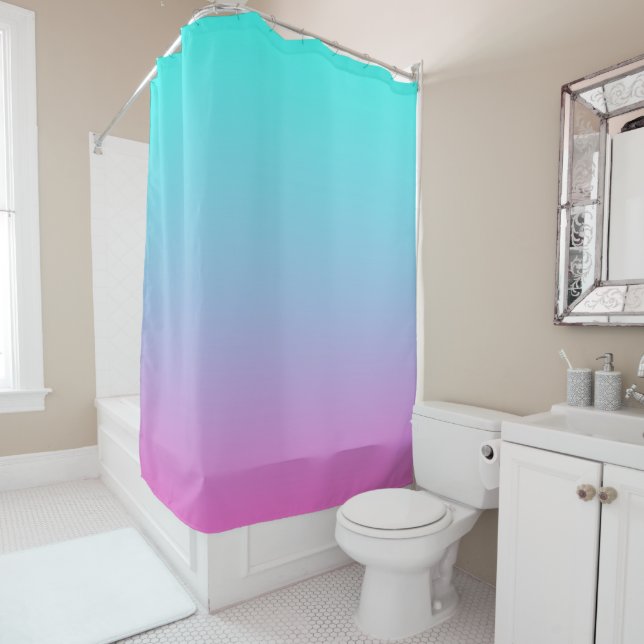 Mermaid colours gradient purple pink aqua ombre shower curtain (In Situ)