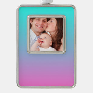 Mermaid colours gradient purple pink aqua ombre silver plated framed ornament