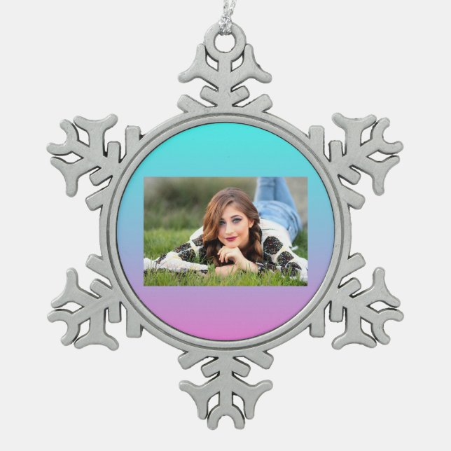 Mermaid colours gradient purple pink aqua ombre snowflake pewter christmas ornament (Front)