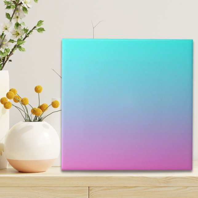 Mermaid colours gradient purple pink aqua ombre tile (Mermaid colors gradient purple pink aqua ombre ceramic tile)