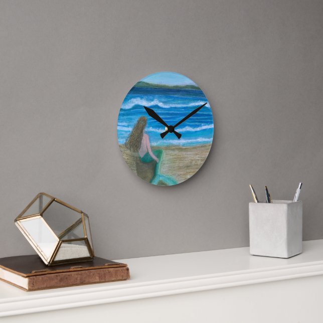 Mermaid contemplating the waves round clock (Office)