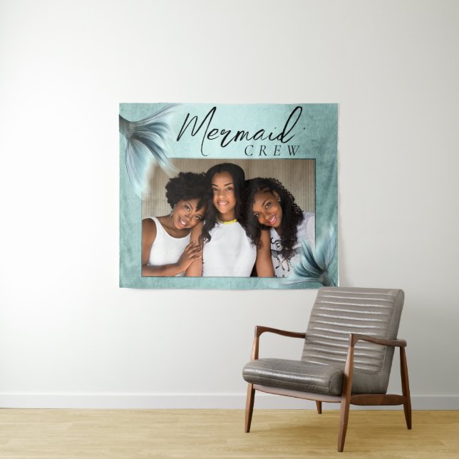 Mermaid Crew Aqua | Mint Seafoam Luxe Friend Photo Tapestry (In Situ (Horizontal))