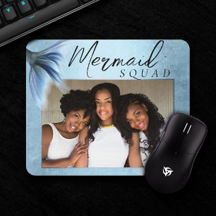 Mermaid Crew Ice Blue Muted Glam Friends Photo Mouse Mat