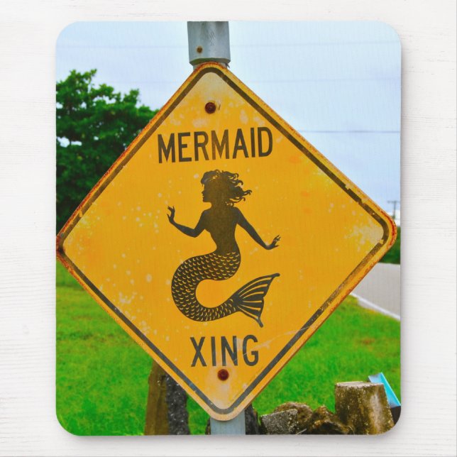 Mermaid Crossing Roadsign Mouse Mat (Front)