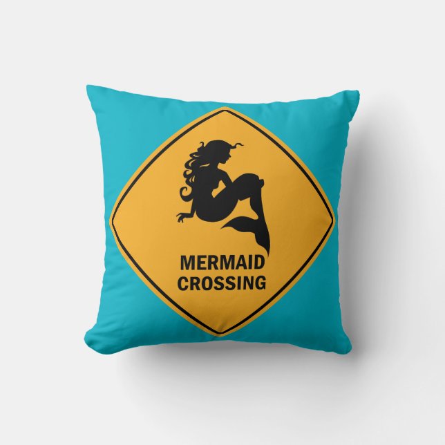 Mermaid Crossing Sign Pillow (Front)