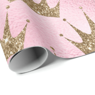 Mermaid Crown Pink Glitter Princess Bridal 16th Wrapping Paper