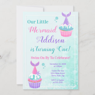 Mermaid Cupcake Birthday Invitation Mermaid Party