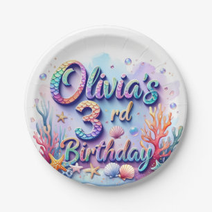 Mermaid Custom Name & Age - Under the Sea Party Paper Plate