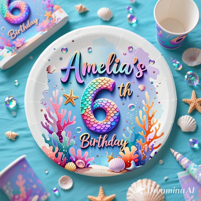 Mermaid Custom Name & Age - Under the Sea Party Paper Plate (Creator Uploaded)