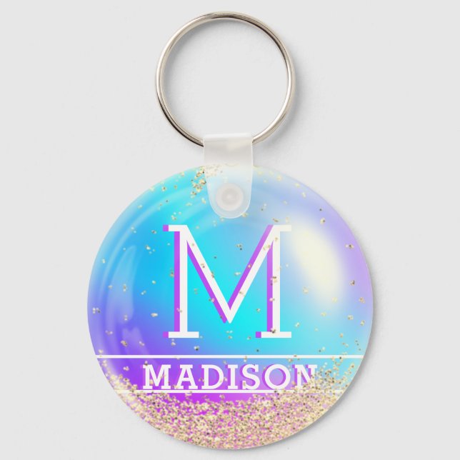 Mermaid Custom Name Bubble Personalised Key Ring (Front)