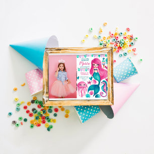 Mermaid Custom photo Birthday Invitation