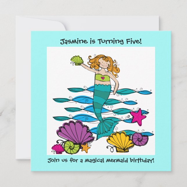 Mermaid Customised Birthday Invitations (Front)