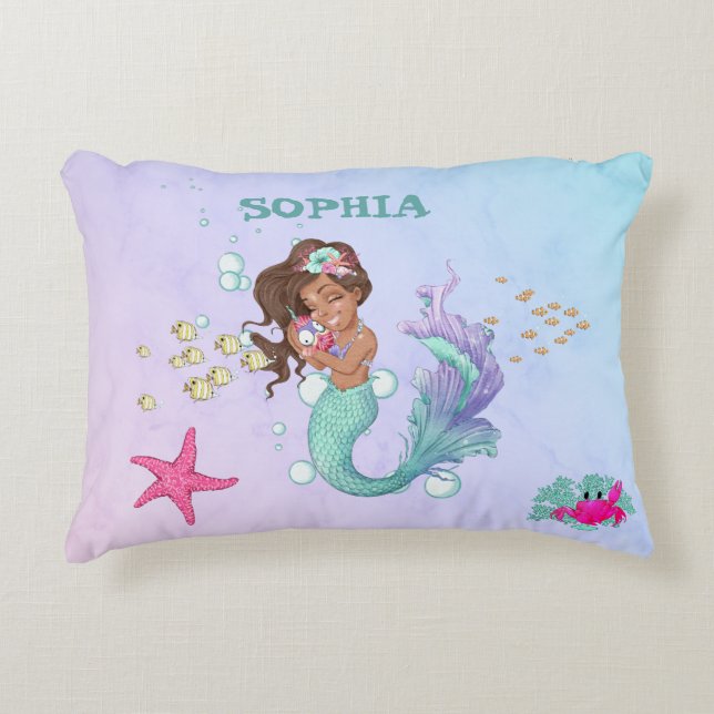 Mermaid Cute Blue Pink Starfish Personal  Decorative Cushion (Front)