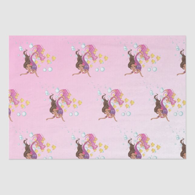 Mermaid Cute Bubbles Pink Tissue Wrapping Paper (Front)