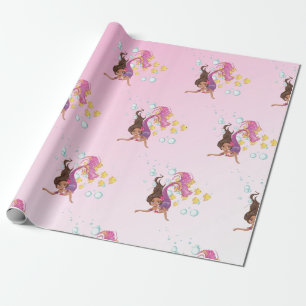 Mermaid Cute Bubbles Pink Wrapping Paper
