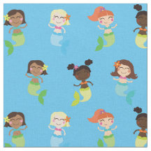 Mermaid Cute Cartoon Kids Print Fabric