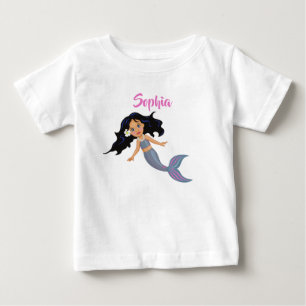 Mermaid Cute Dark Hair Pink Girly Personal Name Baby T-Shirt