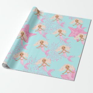 Mermaid Cute Girly Pink Blue Under The Sea Wrapping Paper