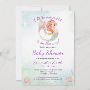 MERMAID CUTE Glitter MOTHER TO BE Under The Sea Invitation
