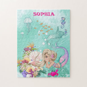 Mermaid Cute Green Starfish Personal  Jigsaw Puzzl Puzzle