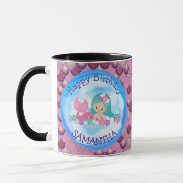 Mermaid Cute Happy  BIRTHDAY pURPLE Mug (Left)