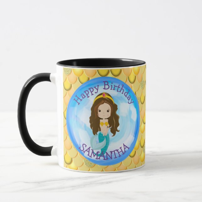 Mermaid Cute Happy  BIRTHDAY Yellow Mug (Left)