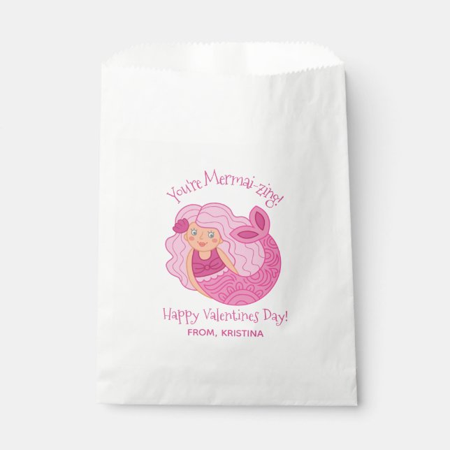 Mermaid Cute Kids Valentines Day Favour Bags (Front)