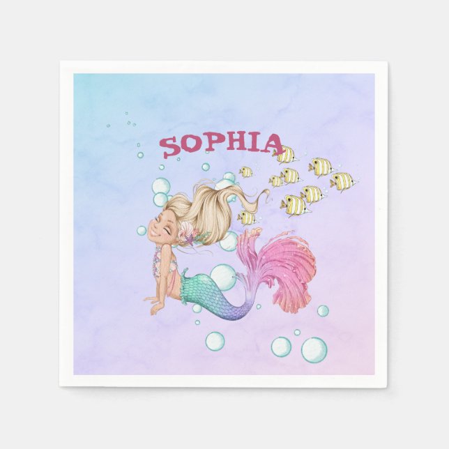 Mermaid Cute Pink Blue Personal  Napkin (Front)