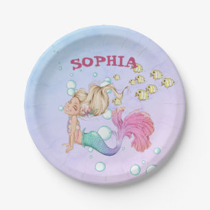 Mermaid Cute Pink Blue Personal  Paper Plate