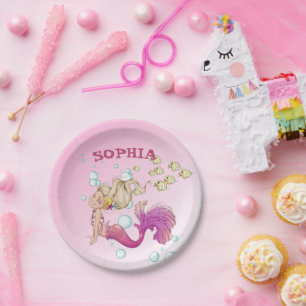 Mermaid Cute Pink Personal Pink Paper Plate