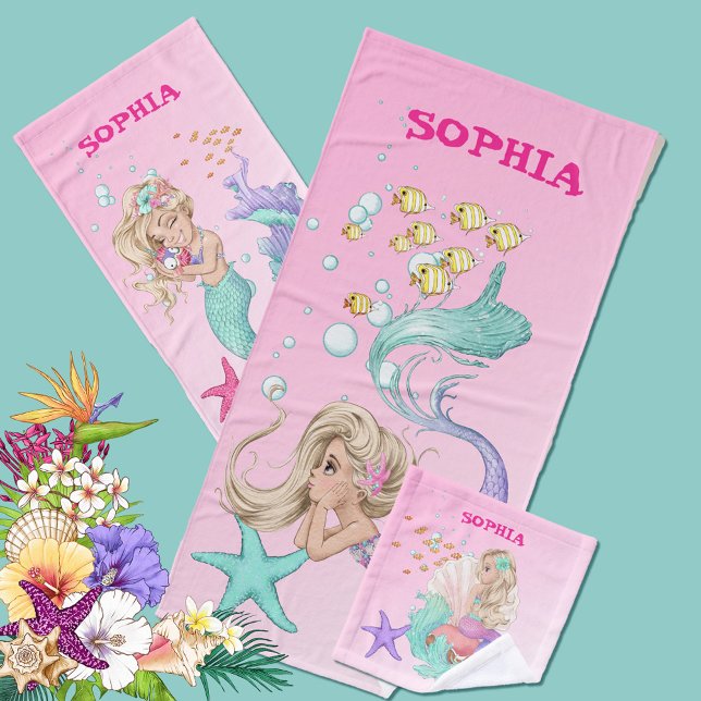 Mermaid Cute Pink Starfish Personal Bath Bath Towel Set (Creator Uploaded)