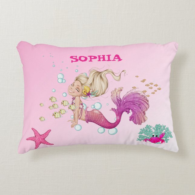 Mermaid Cute Pink Starfish Personal Blue   Decorative Cushion (Front)