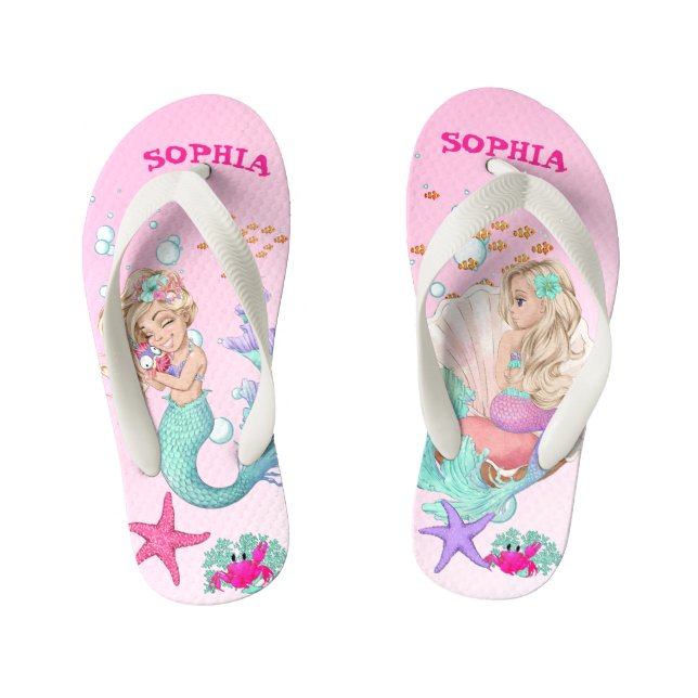 Mermaid Cute Pink Starfish Personal Kid's Flip Flops (Footbed)