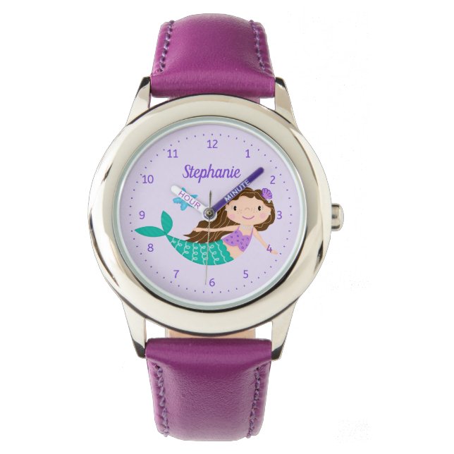 Mermaid Cute Purple Personalised Watch (Front)
