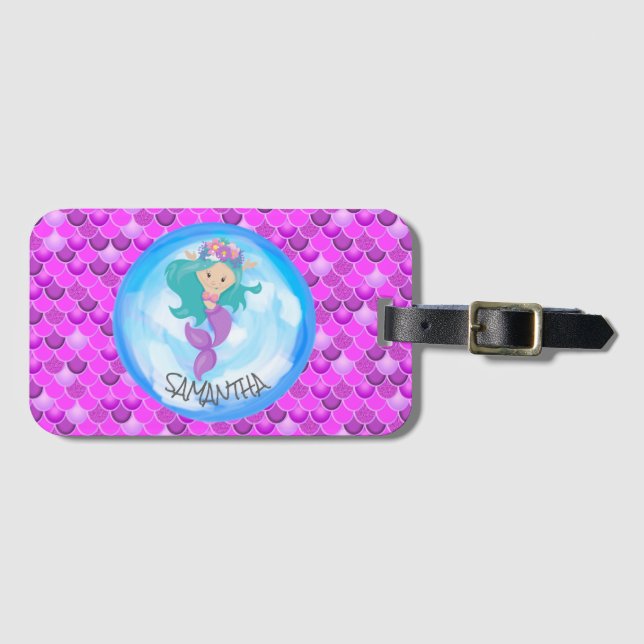 Mermaid Cute Purple Scales Luggage Tag (Front Horizontal)