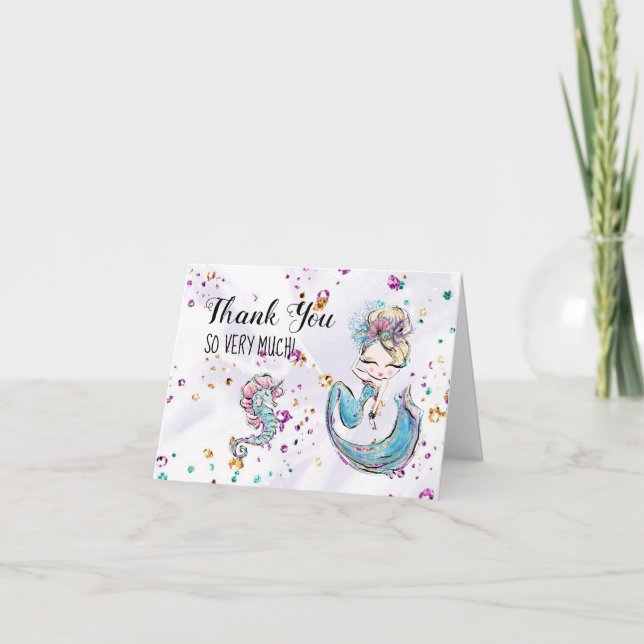 *~* Mermaid Cute Sea Horse  Baby Shower Thank You (Front)