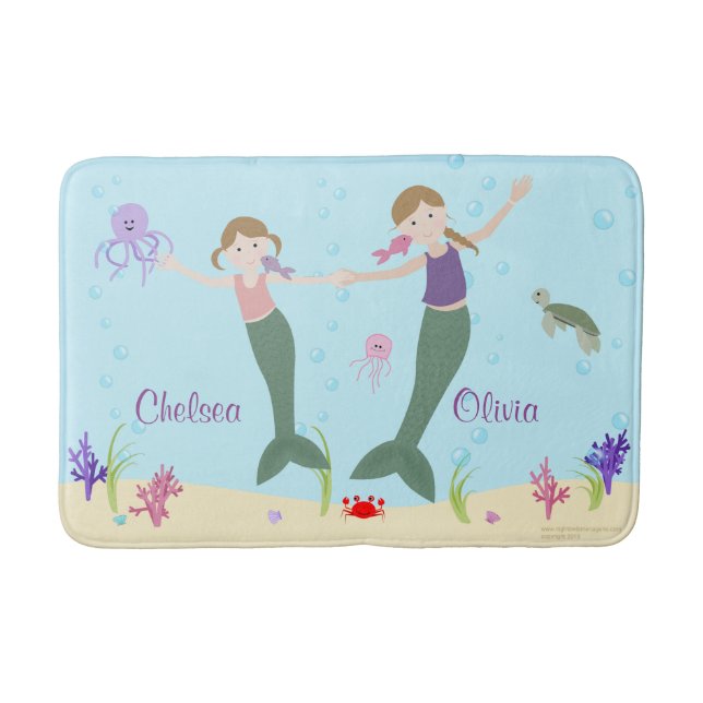 Mermaid Dark Blonde Sisters Personalised Bath Mat (Front)