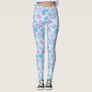 MERMAID DAYDREAMS Watercolor Boho Beach Fish Scale Leggings