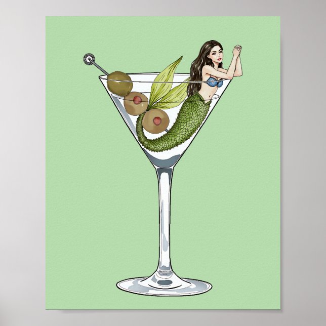 Mermaid Dirty Martini Watercolor Art Print (Front)