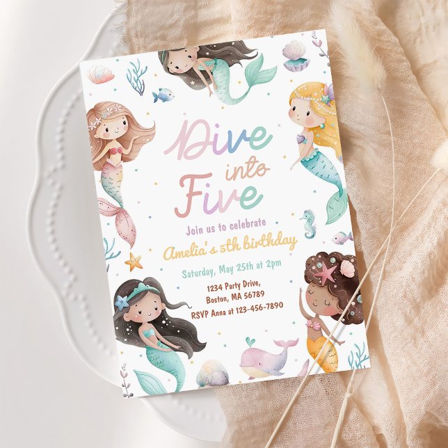 Mermaid Dive Into Five 5th Birthday Party Invitation (Creator Uploaded)