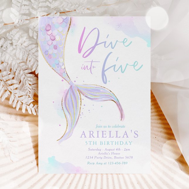 Mermaid Dive Into Five 5th Birthday Party  Invitation (Creator Uploaded)