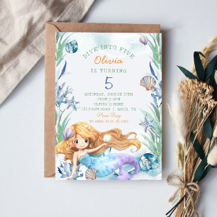 Mermaid Dive Into Five 5th Birthday Party Invitation