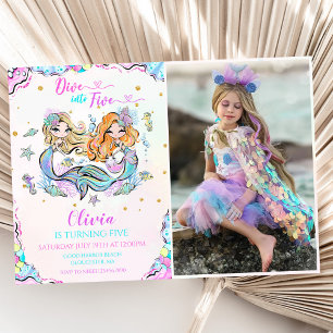 Mermaid Dive Into Five 5th Birthday Party Photo Invitation