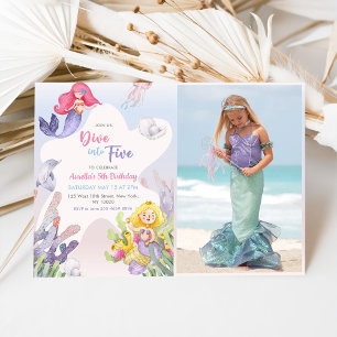 Mermaid Dive Into Five 5th Birthday Party Photo Invitation