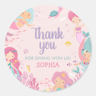 Mermaid Dive into Five Birthday Party Classic Round Sticker