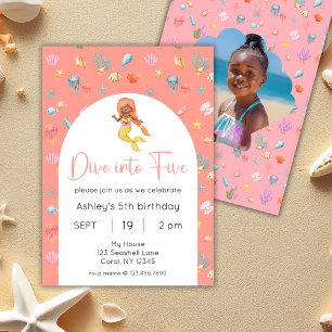 Mermaid Dive Into Five Birthday Photo Invitation