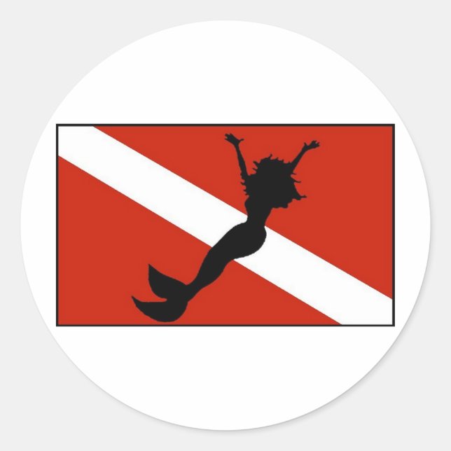 Mermaid Diver Flag Classic Round Sticker (Front)