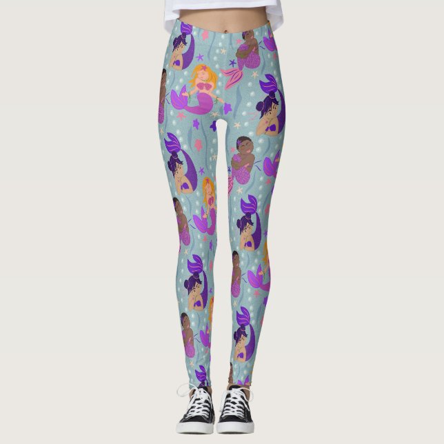 Mermaid Diversity Leggings - Pink, Purple, Aqua (Front)
